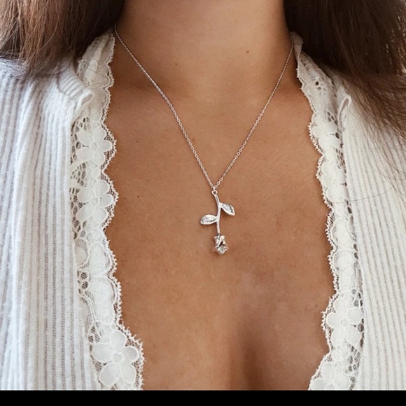 Jewelry - Silver Beauty & Beast Rose Necklace